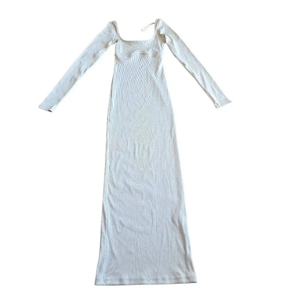 Bershka womens Sz XS cream long sleeve midi dress